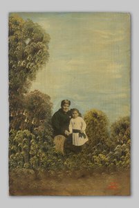 Portret van een onbekende moeder met dochter in struikgewas