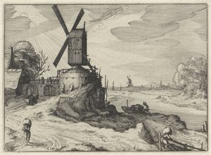 Molen bij een rivier door Claes Jansz. Visscher (II)
