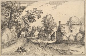 Een dorpsweg, plaat 7 uit Regiunculae et Villae Aliquot Ducatus Brabantiae door Claes Jansz Visscher