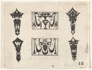 Blackwork Print met Twee Horizontale Panelen en Vier Bezelstenen, ca. 1620 door Claes Jansz Visscher