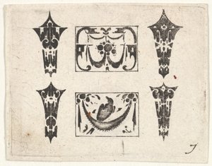 Blackwork print met twee horizontale panelen en vier bezels, ca. 1620 door Claes Jansz Visscher