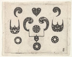 Blackwork print met verschillende motieven, ca. 1620 door Claes Jansz Visscher