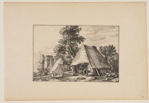 Boerderij met schuur voor een kar, uit Landschappen (Verscheyden aerdige Lanthuysen...)