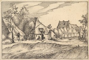 Boerderijen in een dorp uit Regiunculae et Villae Aliquot Ducatus Brabantiae door Claes Jansz Visscher