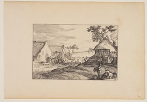 Jonge man en vrouw op de voorgrond, uit Landschappen (Verscheyden aerdige Lanthuysen...) door Claes Jansz. Visscher