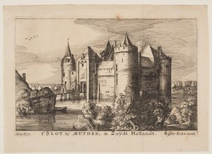 Het kasteel van Muiden (in spiegelbeeld), uit Vier Kastelen in Nederland en Utrecht