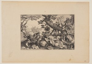 Boom en Meloenen, van Landschappen (Verscheyden aerdige Lanthuysen...) door Claes Jansz. Visscher