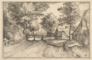 Dorpsweg, plaat 4 uit Regiunculae et Villae Aliquot Ducatus Brabantiae door Claes Jansz Visscher