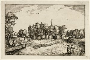 Een klooster, plaat dertien naar Afbeeldingen van boerderijen, landhuizen en rustieke dorpen (Praediorum villarum et rusticarum casularum icones) door Claes Jansz. Visscher II