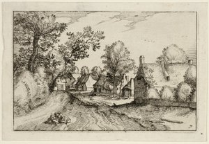 Een dorpsweg, plaat zeven naar afbeeldingen van boerderijen, landhuizen en rustieke dorpen (Praediorum villarum et rusticarum casularum icones)