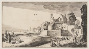 Bleekveld voor een fort aan een rivier, uit Landschappen (Playsante Lantschappen) door Claes Jansz. Visscher II