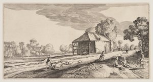 Kruispunt bij een watermolen, uit Landschappen (Playsante Lantschappen) door Claes Jansz. Visscher II