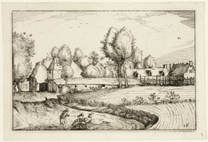 Weg langs een veld, plaat zestien naar Afbeeldingen van boerderijen, landhuizen en rustieke dorpen (Praediorum villarum et rusticarum casularum icones) door Claes Jansz. Visscher II