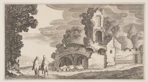 Ruïnes langs een weg, uit Landschappen (Playsante Lantschappen) door Claes Jansz. Visscher II
