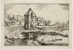 De vijver, plaat negen naar Afbeeldingen van boerderijen, landhuizen en rustieke dorpen (Praediorum villarum et rusticarum casularum icones)