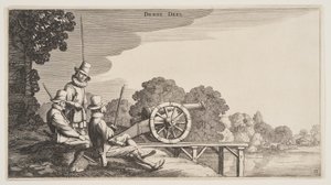 De drie schutters, uit Landschappen (Playsante Lantschappen) door Claes Jansz. Visscher II