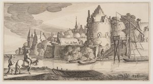 Stadje aan een rivier, uit Landschappen (Playsante Lantschappen) door Claes Jansz. Visscher II