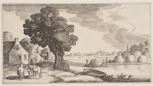 Hooitransport op een rivier, uit Landschappen (Playsante Lantschappen) door Claes Jansz. Visscher II