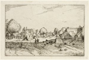 Dorpsweg, plaat twintig naar Afbeeldingen van boerderijen, landhuizen en rustieke dorpen (Praediorum villarum et rusticarum casularum icones) door Claes Jansz. Visscher II