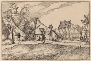 Boerderijen in een Dorp door Claes Jansz Visscher after Johannes van Doetechum, the Elder after Lucas