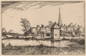Vijver en een Dorp door Claes Jansz Visscher after Johannes van Doetechum, the Elder after Lucas