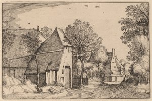 Dorpstraat door Claes Jansz Visscher after Johannes van Doetechum, the Elder after Lucas