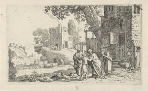 Tobias en de engel nemen afscheid van Tobit en Anna door Claes Moeyaert