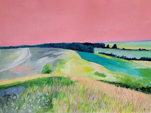 Dromerig landschap met roze lucht door Claire Whitehead