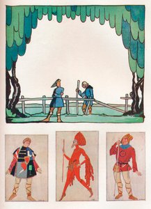 Decor voor As You Like It Act I, Scene I en kostuums van Amiens en Lebeau, 1919