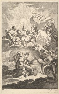 Frontispice, uit De Bouw van St. Sulpice door Alexis Piron, ca. 1744 door Claude Augustin Duflos