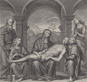 Christus in het graf, rustend op de schoot van de Maagd, naar Perugino, ca. 1685-1727 door Claude Duflos