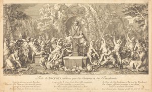 Feest van Bacchus, gevierd door saters en bacchanten door Claude Gillot