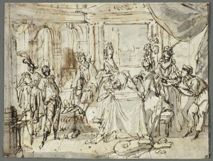 De acteurs maken zich klaar (recto); Studies van de Heilige Familie en Sint Jan de Doper (verso)
