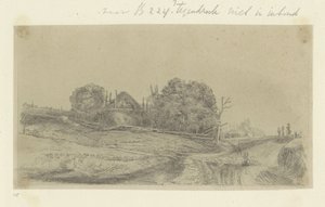 Landschap met een hooimijt en een kudde schapen door Claude Henri Watelet