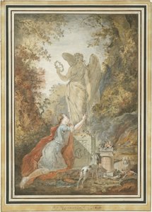 Een Kunstenaar die een Beeld van Deugd aanbidt door Claude Jean Baptiste Hoin