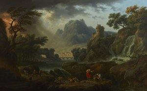 Een berglandschap met een naderende storm door Claude Joseph Vernet