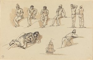 Acht Studies van Figuren en een Schip op Zee door Claude Joseph Vernet