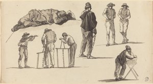 Figurenstudies, Inclusief Een Man die op de Grond Slaapt en Twee Mannen die Zagen