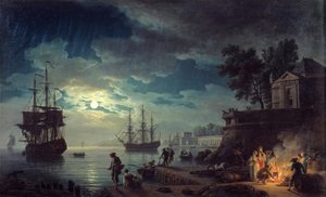 Vissen bij maanlicht door Claude Joseph Vernet
