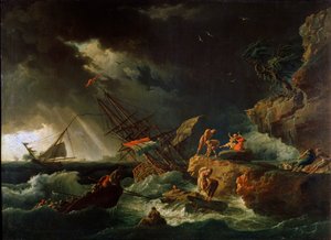 Storm op zee, 1740s door Claude Joseph Vernet