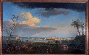 De haven van Antibes in de Provence gezien vanaf de kust van het land door Claude Joseph Vernet