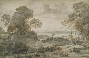 Landschap met Christus die de Bergrede predikt door Claude Lorrain