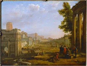 Vue du Campo Vacino - Gezicht op het Campo Vacino, Rome 1636 ...