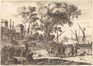 Kustscène met een Kunstenaar door Claude Lorrain