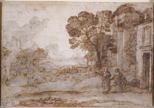 Landschap met Abraham die Hagar en Ismaël Verjaagt
