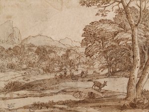 Landschap met een kudde herten door Claude Lorrain