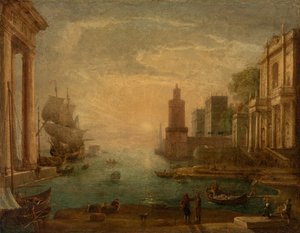 Haven met Ulysses die Chryseis aan haar vader Chryses teruggeeft door Claude Lorrain