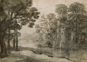 Watermolen tussen bomen, ca. 1635-1638 door Claude Lorrain