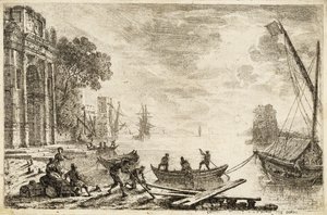 Havengezicht met opkomende zon, 1634