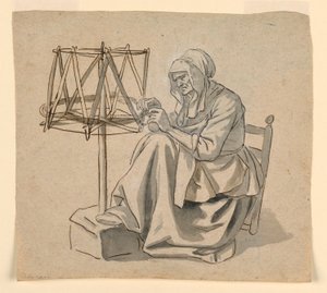 Tekening, Een oude vrouw spint, 1810-30